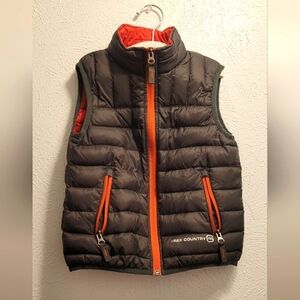 Down Filled Green and Orange Vest Zippered Pockets